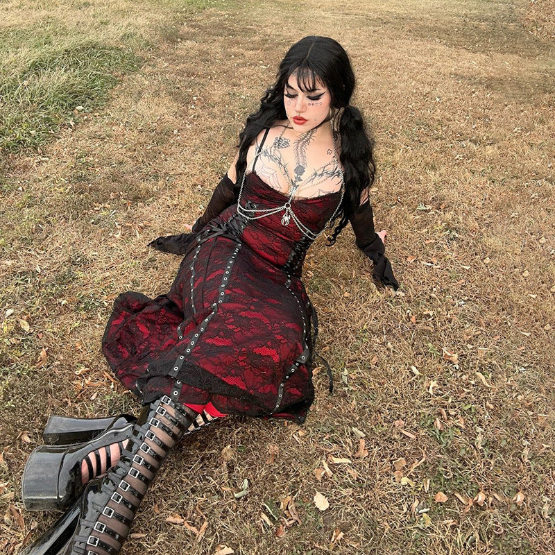 Lace Layered Cami Dress Comfortable Gothic Style