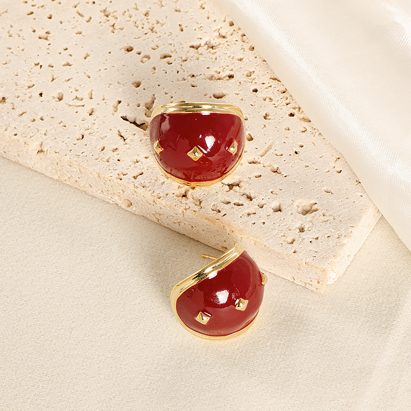 French Vintage Style Red Earrings With Silver Pins