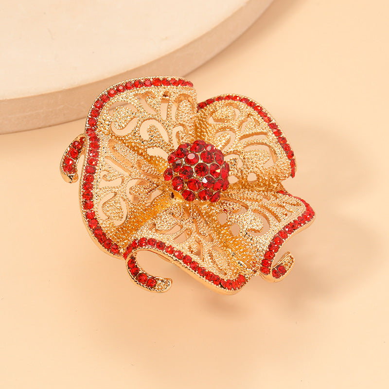 Fashion New Exaggerated Opening Three-Dimensional Noble Temperament Retro Hollow Diamond Flower Big Ring