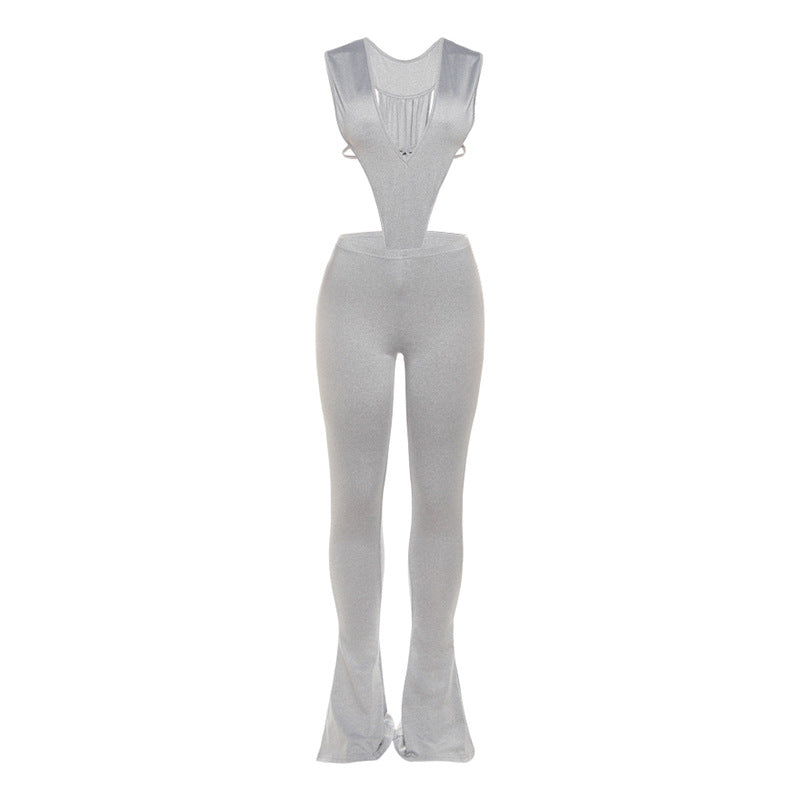 Trendy Deep V Neck Tie-Front Jumpsuit Slim Fit Outfit