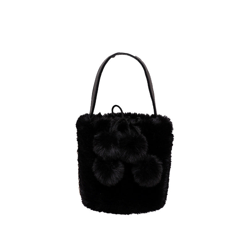 Trendy Plush Handbag Chic Soft Bucket Bag