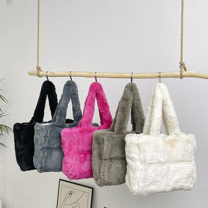 Plush Tote Bag Large Capacity Stylish Shoulder Bag
