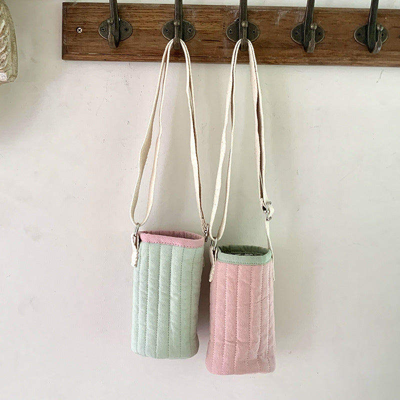 Ins Style Quilted Baby Water Bottle Holder Shoulder Bag