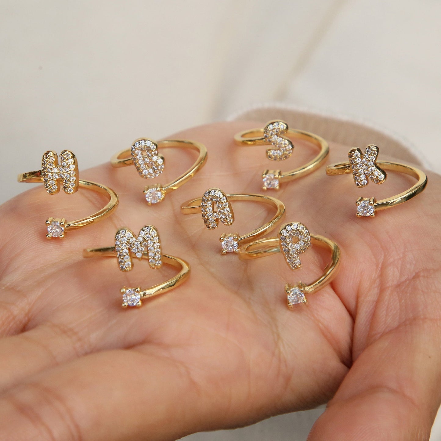 Letters AâZ Sparkling Zircon Adjustable Ring