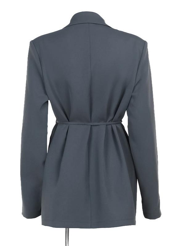 Belted Wool Blend Blazer With Floral Accent