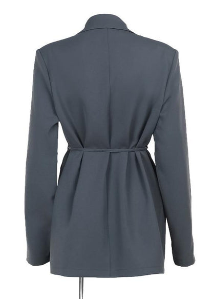 Belted Wool Blend Blazer With Floral Accent