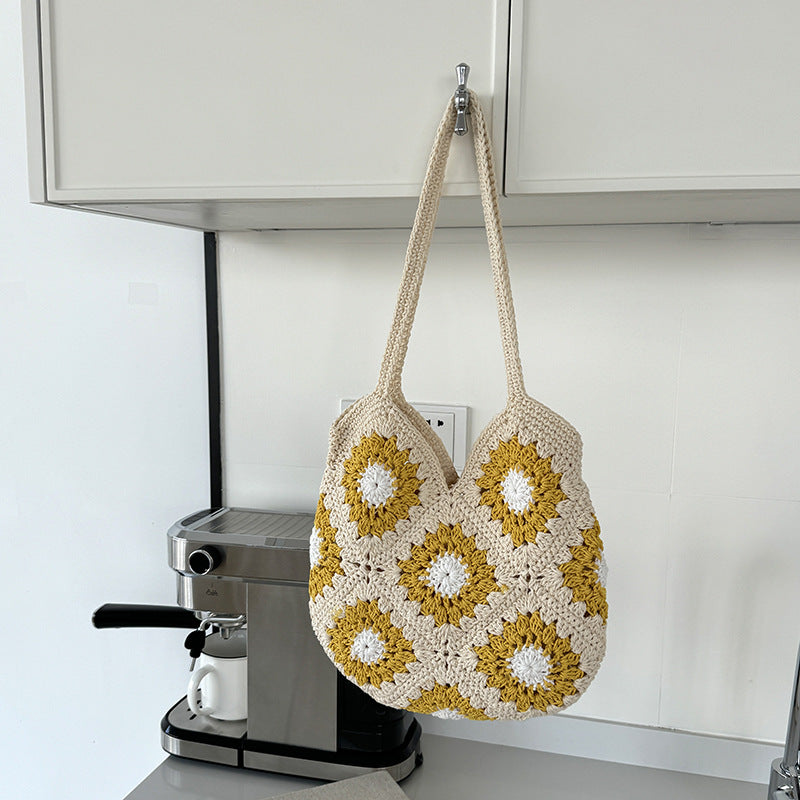 Trendy Woven Cotton Bag with Classic Check Pattern