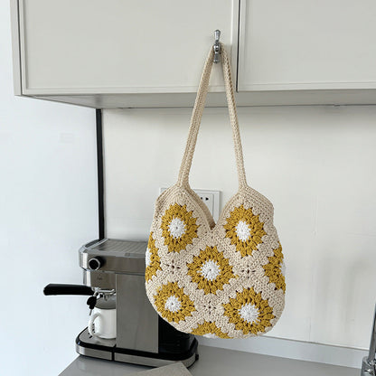 Trendy Woven Cotton Bag with Classic Check Pattern