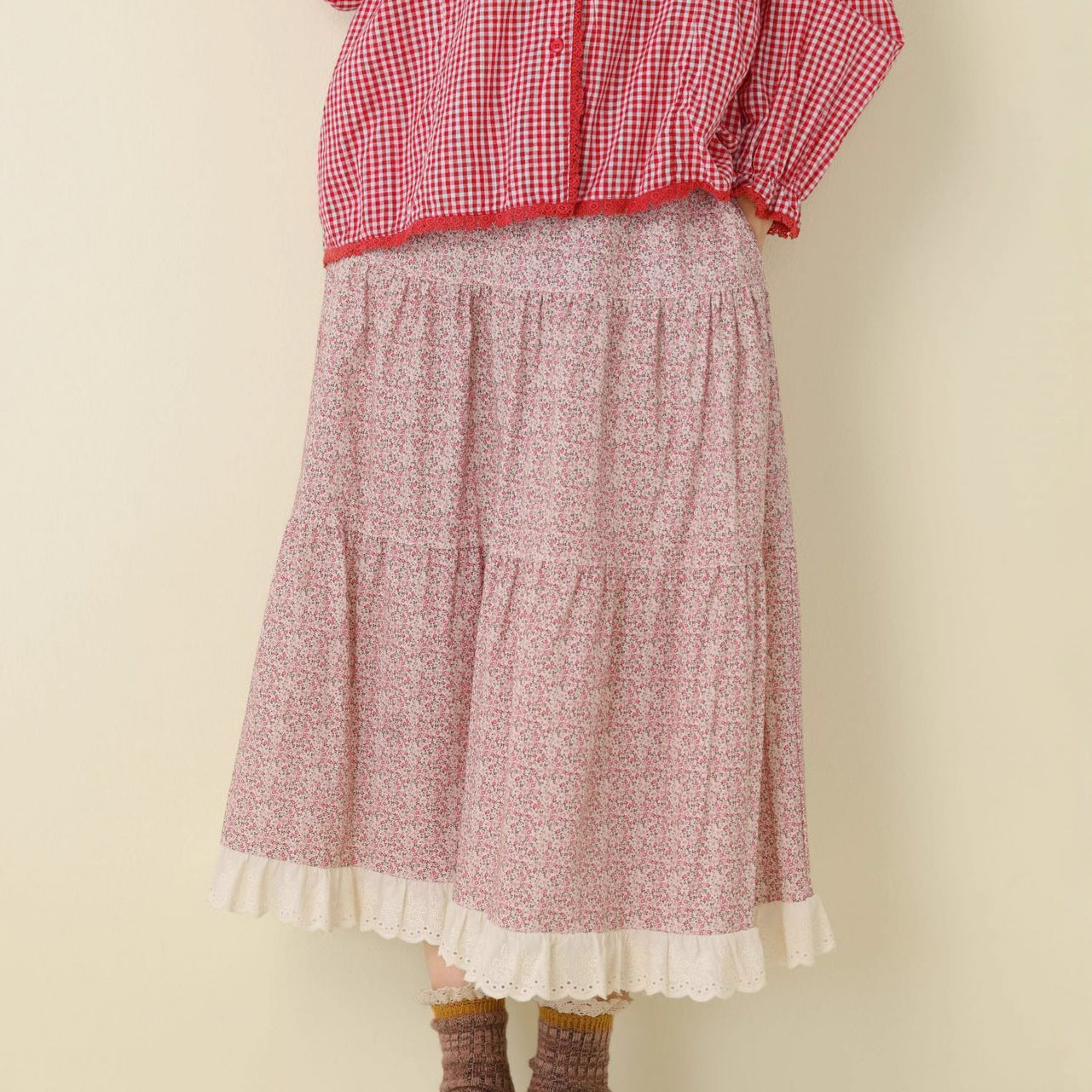 Sweet Floral Print A-Line Midi Skirt with Elastic Waist