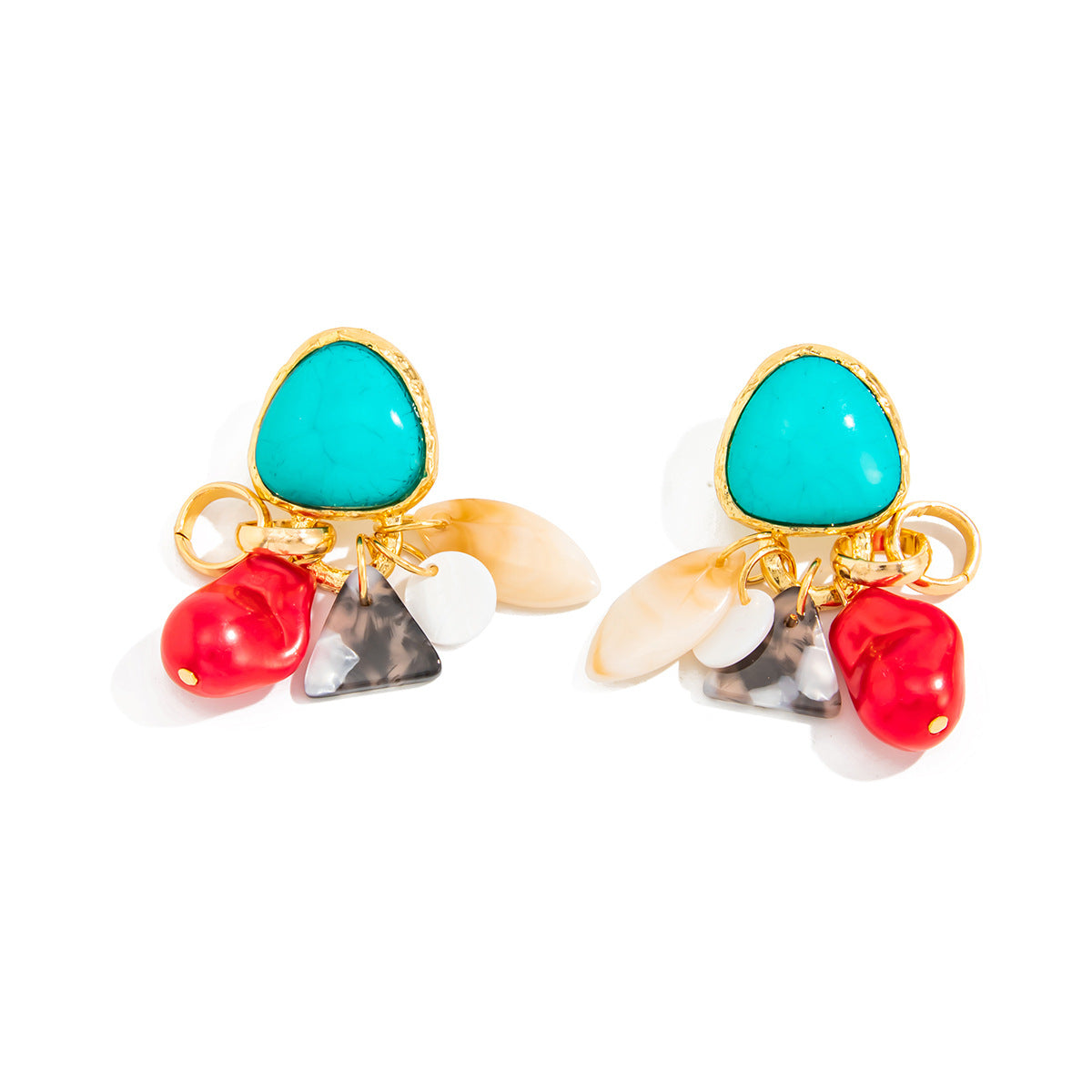 Trendy Geometric Resin Acrylic Gem Earrings With Metal Finish