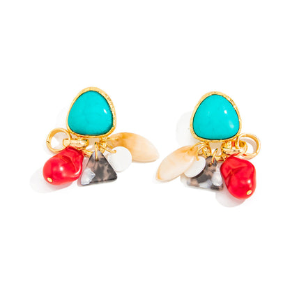 Trendy Geometric Resin Acrylic Gem Earrings With Metal Finish