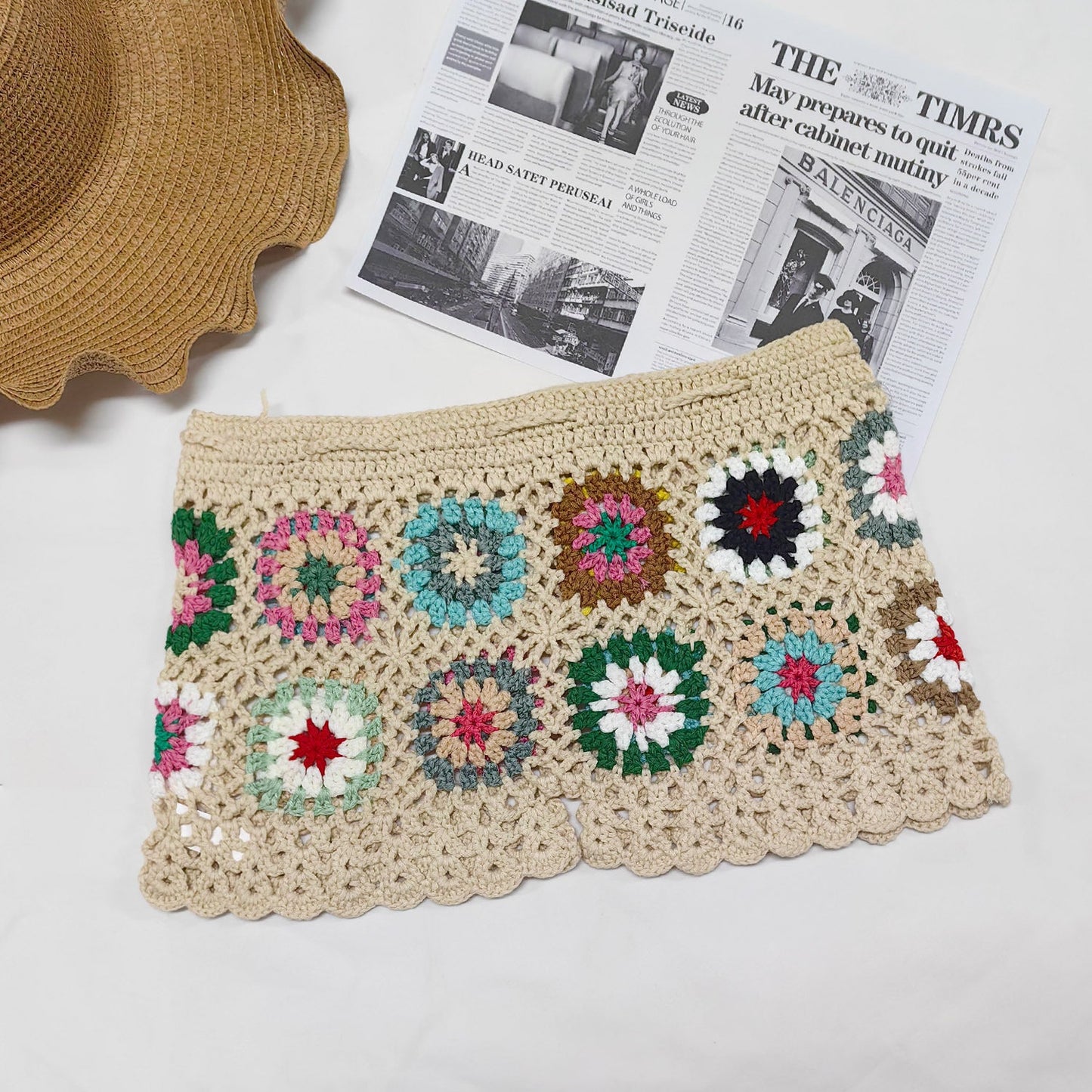 Random Color Crochet Patchwork High-Waisted Hot Pants