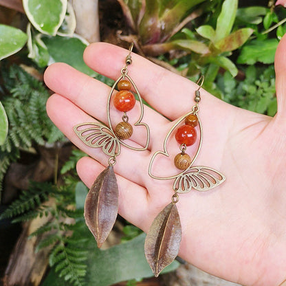 Vintage Bohemian Butterfly Earrings with Natural Stone Beads
