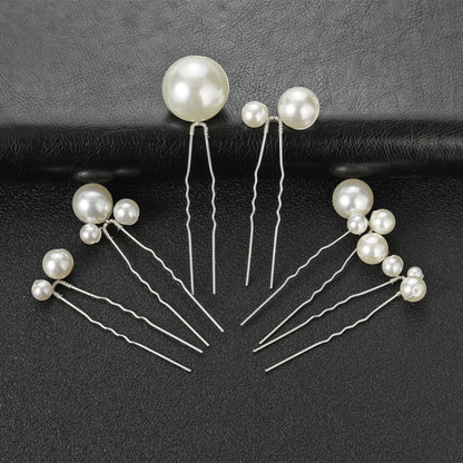 Bridal Wedding Hair Pins Set of 6 Pearl U-Shaped Hair Accessories