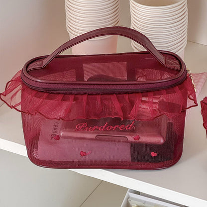 Trendy Ruffled Organza Makeup Bag Portable Versatile Storage