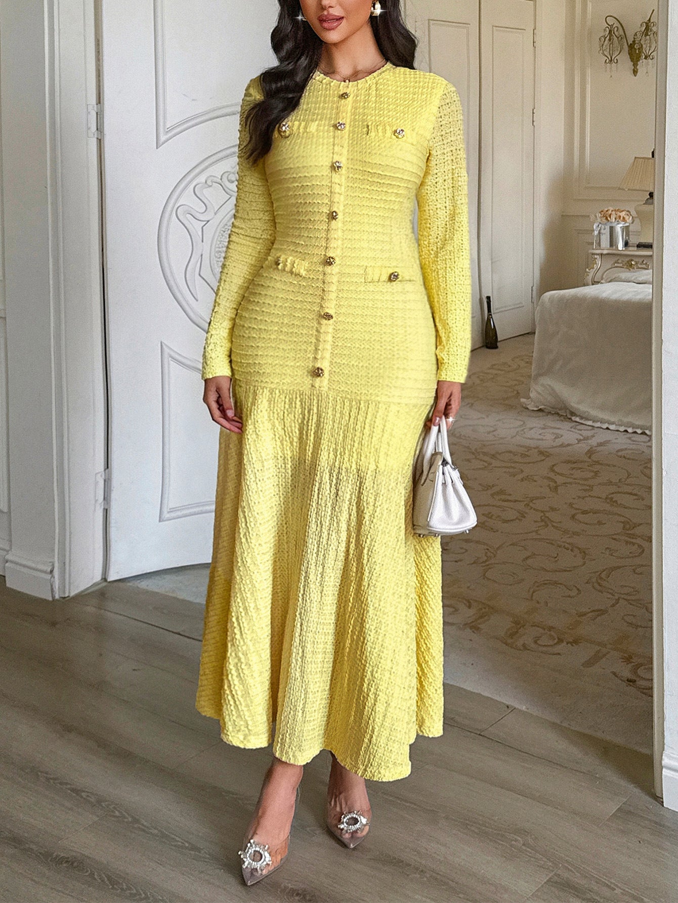 Elegant Solid Color Midi Dress for Women