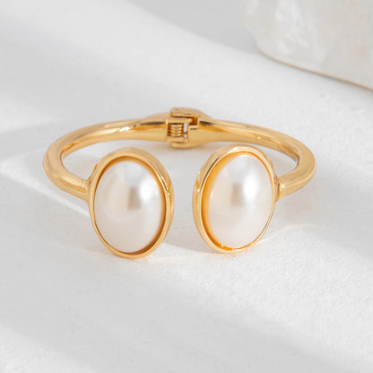 Casual Pearl Open-Edge Oval Shape Bracelet Set