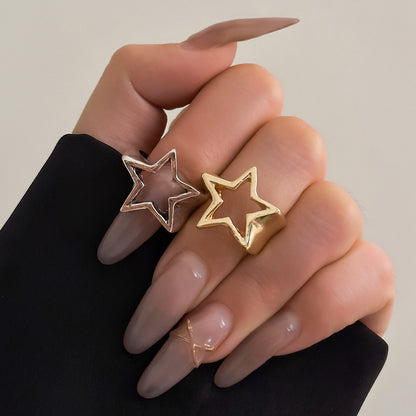 Trendy Geometric Star Ring Set Metal Open Adjustable Rings For Women