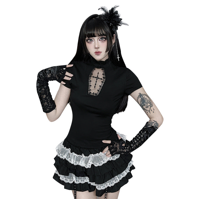 Cross Print Short Sleeve Top & Skirt Set