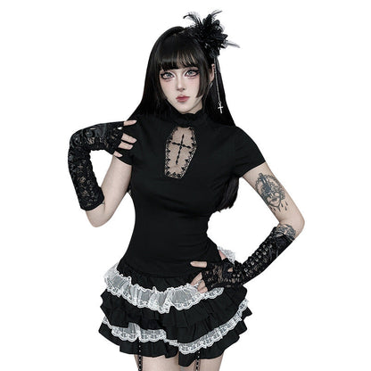 Cross Print Short Sleeve Top & Skirt Set
