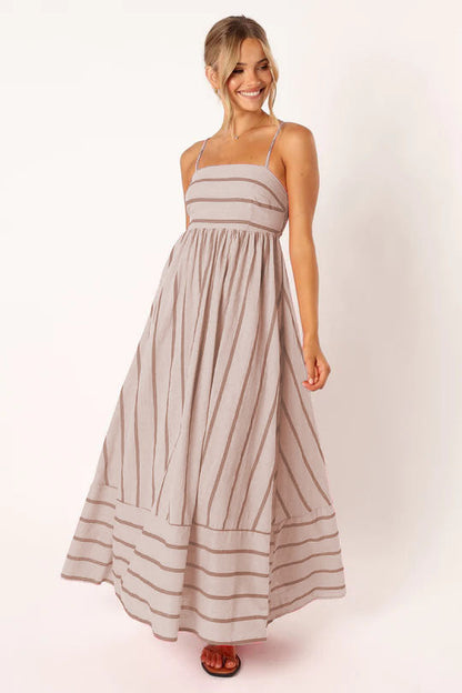 Striped Color Block Backless Spaghetti Dress
