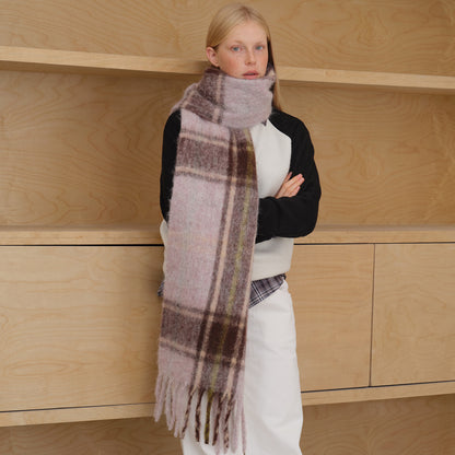 Wool Blend Plaid Scarf with Fringes Trendy Casual Wrap