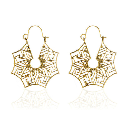 Vintage Geometric Metal Hoop Earrings With Floral Patterns