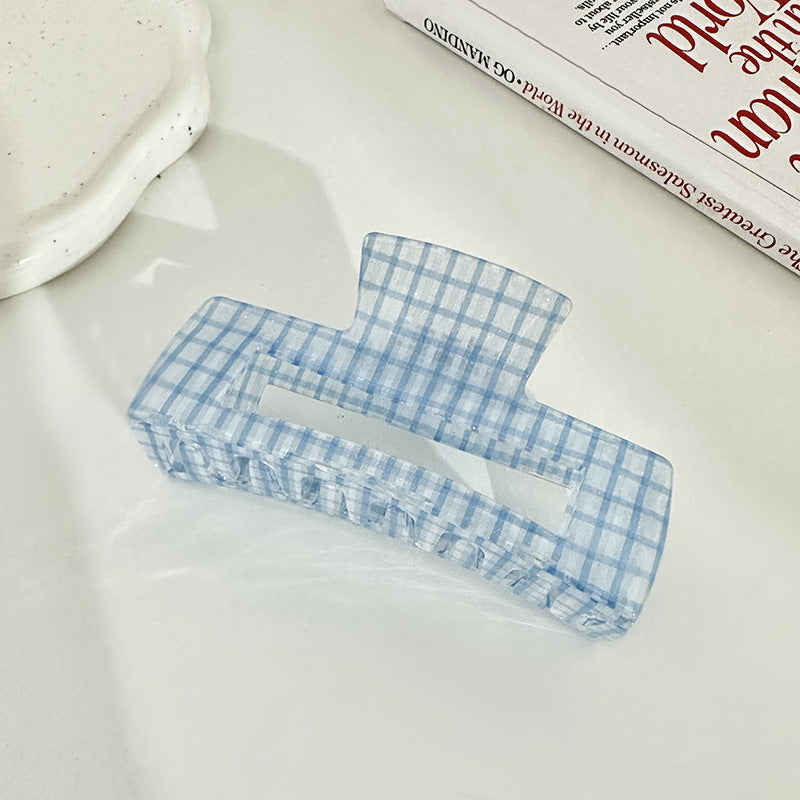 Simple Blue Plaid Acetate Claw Clip