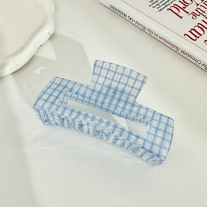 Simple Blue Plaid Acetate Claw Clip