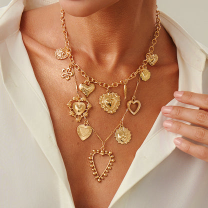 Heart-Shaped Metal Lava Pendant Necklace Trendy Sweet Style