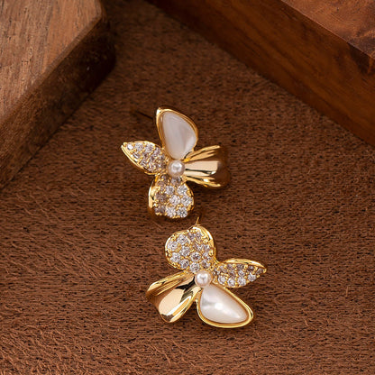Elegant Shell Butterfly Pearl Earrings With 925 Silver Posts