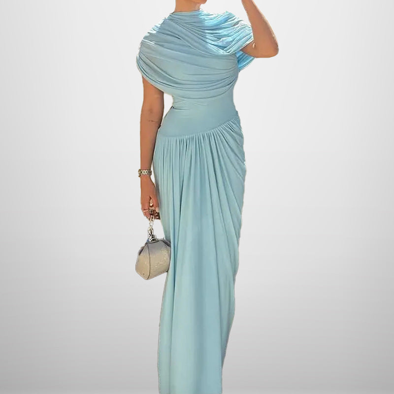 Elegant Waist-Cinching Pleated Maxi Dress
