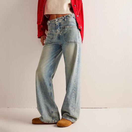 Wide Leg Washable Denim Pants for Women - Trendy Casual Style