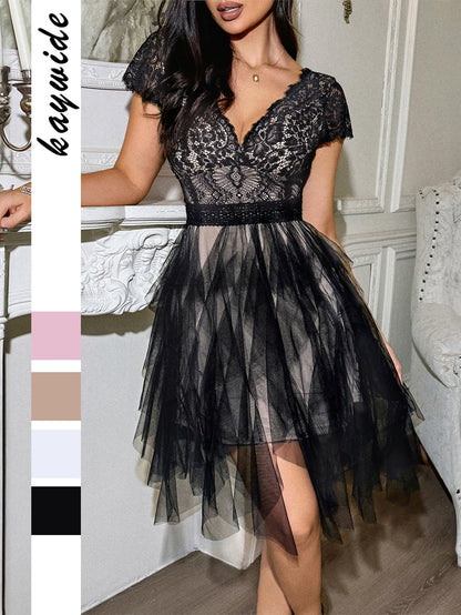 Elegant Lace Short Sleeve Dress for Women