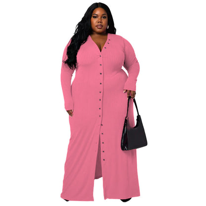Plus Size Women'S V-Neck Split Hem Dress Stylish Casual A-Line Dress