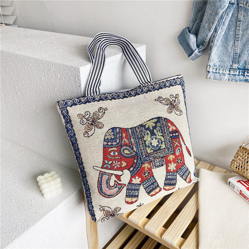 Ethnic Vintage Embroidered Canvas Tote Bag for Women