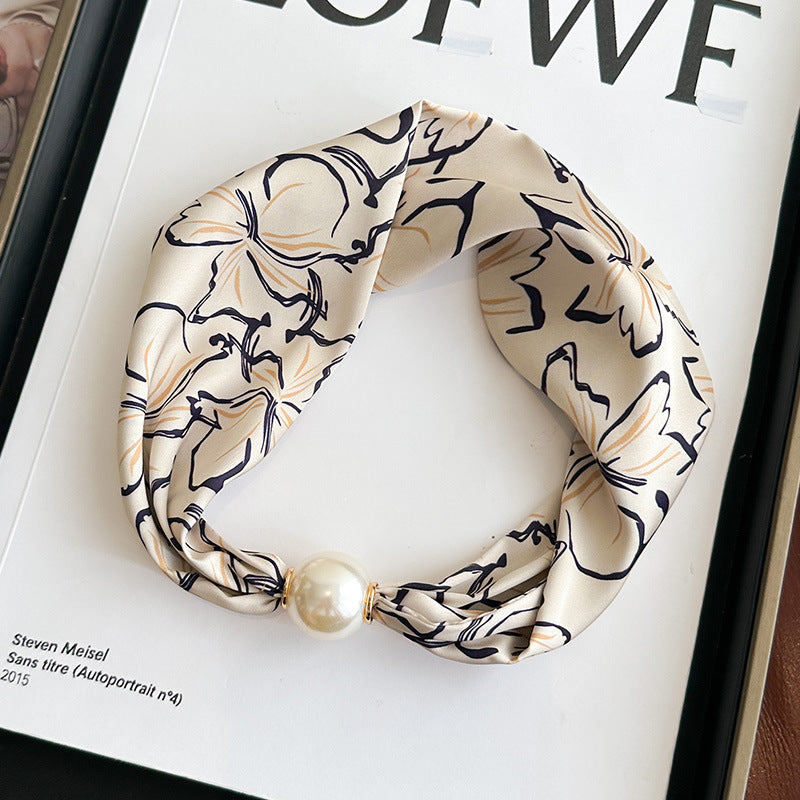 Elegant Print Large Pearl Silk Scarf