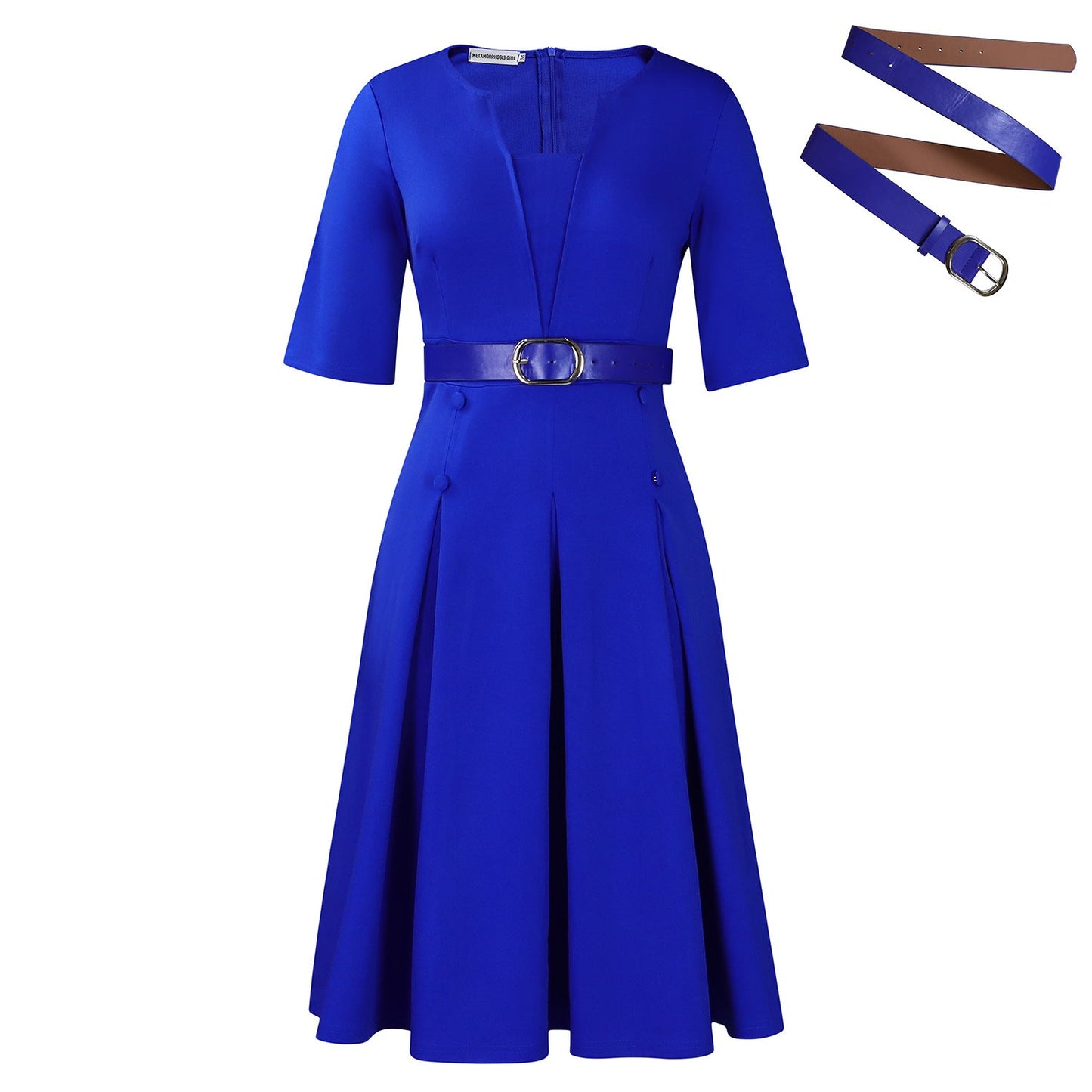 Elegant A-Line Dress With Belt For Women