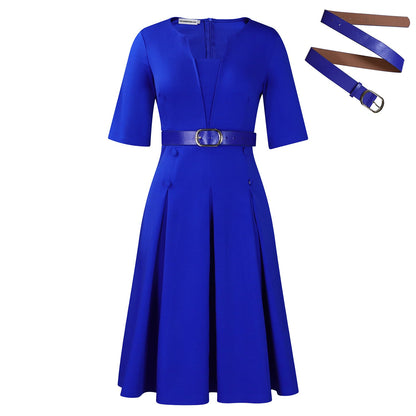 Elegant A-Line Dress With Belt For Women