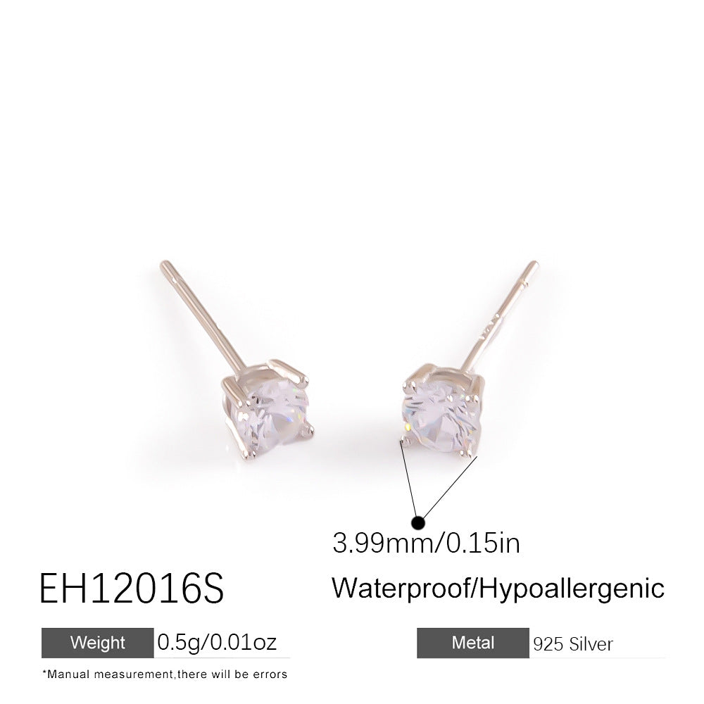 Geometric Diamond Stud Earrings 925 Sterling Silver Lightweight Luxury