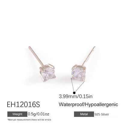 Geometric Diamond Stud Earrings 925 Sterling Silver Lightweight Luxury