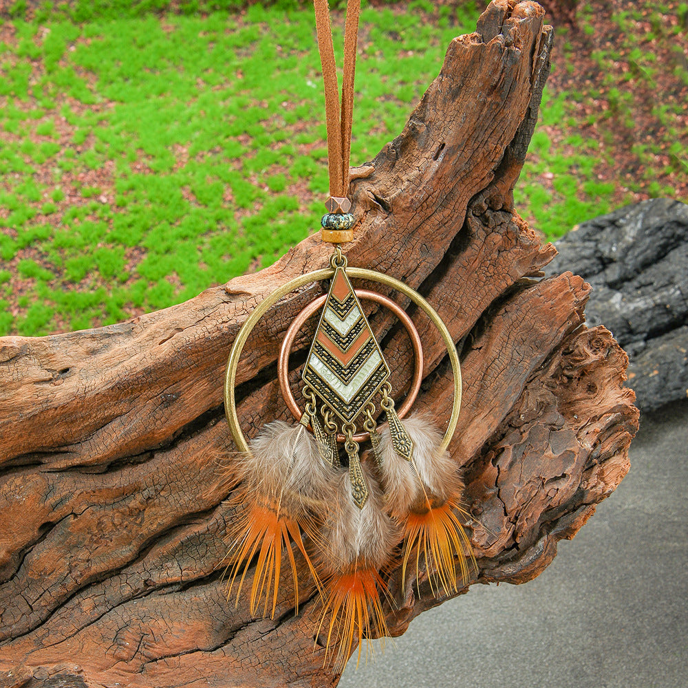 Colorful Feather Pendant Necklace Bohemian Style Butterfly Jewelry