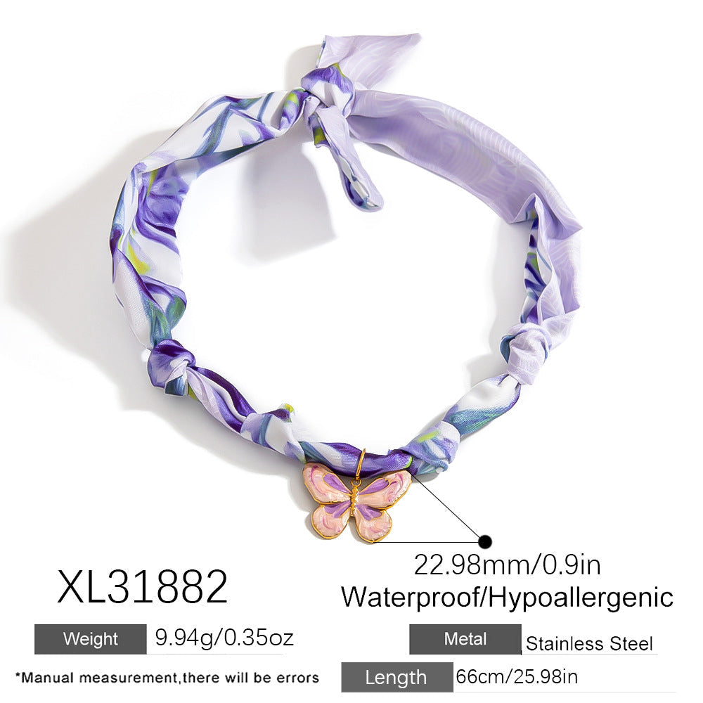 Stainless Steel Scarf Necklace with Fruit and Animal Pendants