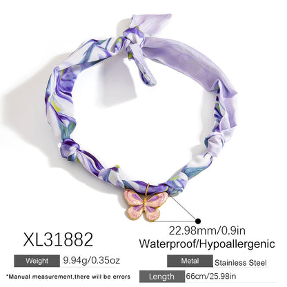 Stainless Steel Scarf Necklace with Fruit and Animal Pendants