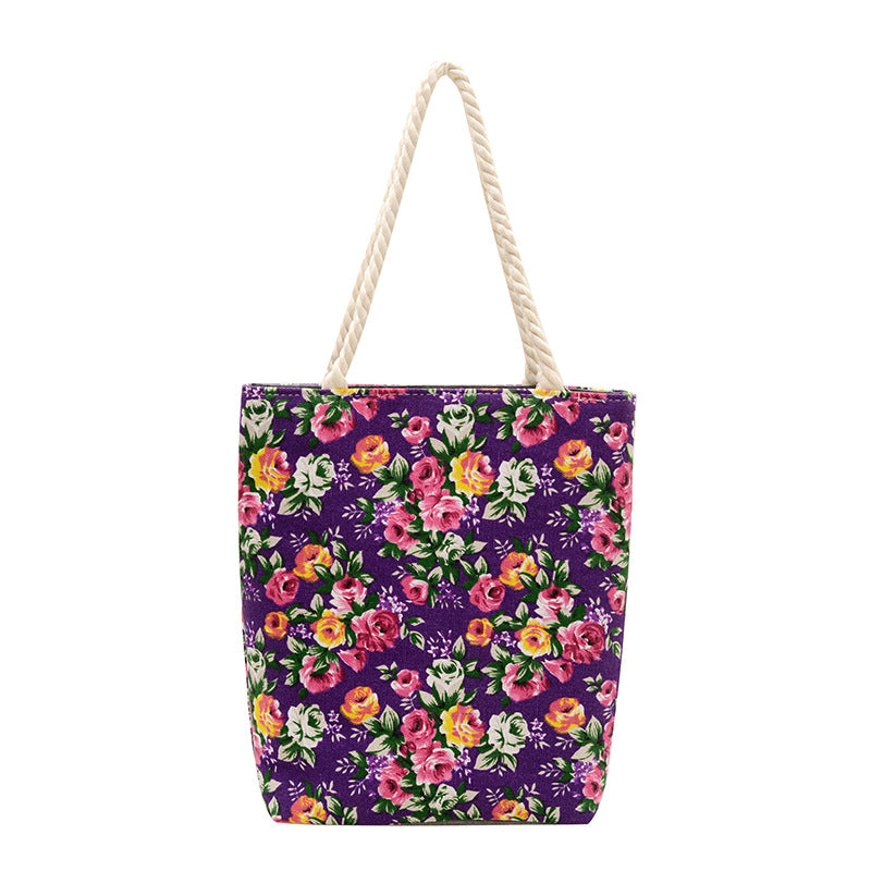 Trendy Floral Canvas Tote Bag Stylish Shoulder Bag