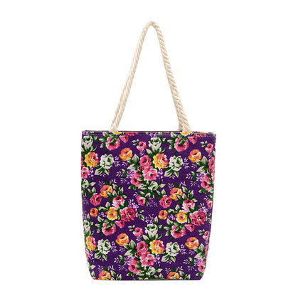Trendy Floral Canvas Tote Bag Stylish Shoulder Bag
