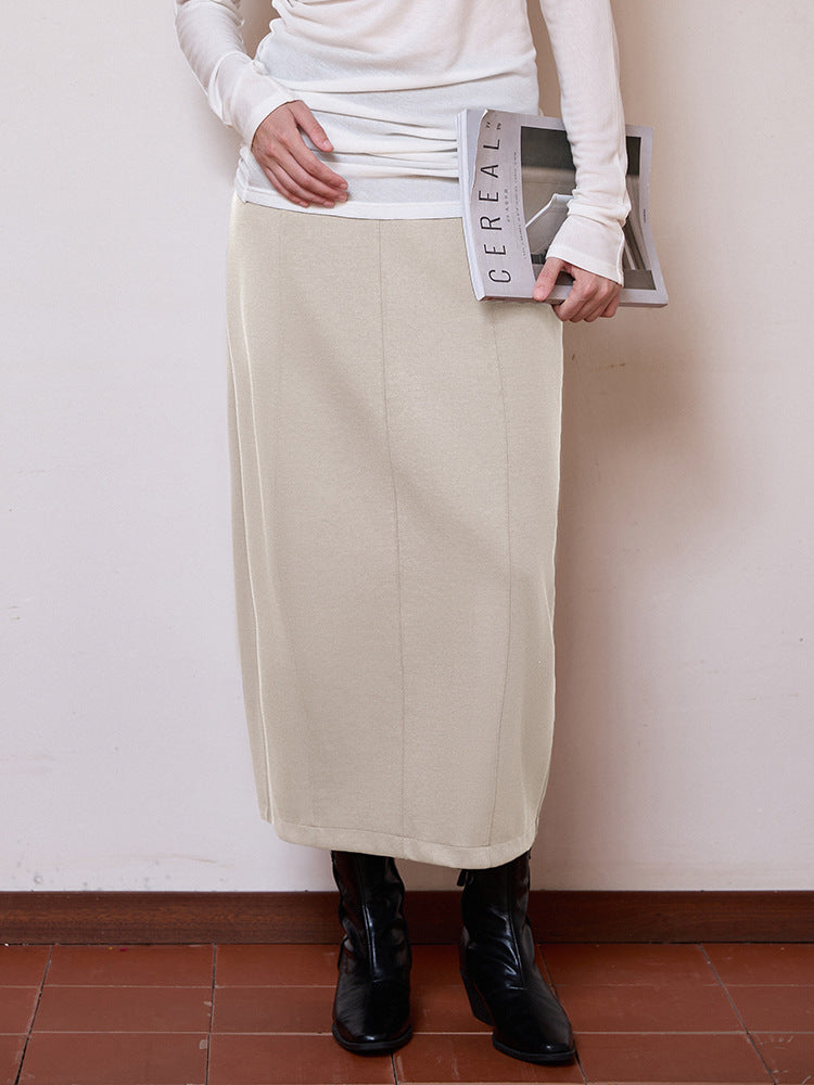 French High Waist Tulip Skirt Casual Solid Color Midi Skirt