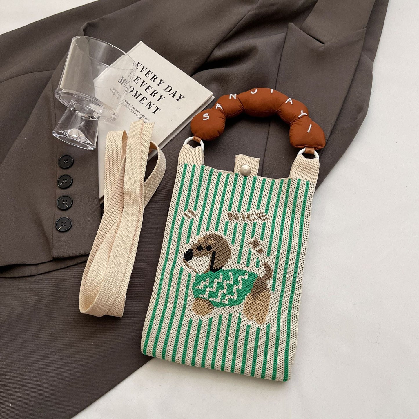 Trendy Knitted Crossbody Phone Bag Cute Cartoon Design