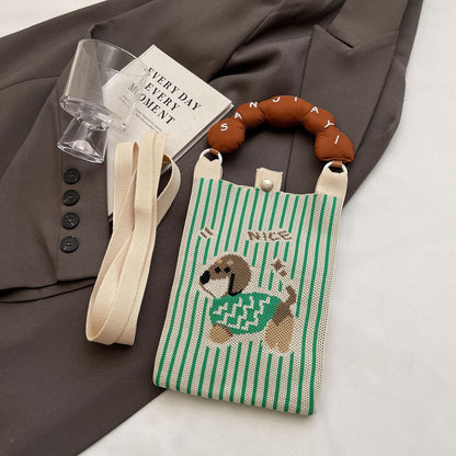 Trendy Knitted Crossbody Phone Bag Cute Cartoon Design