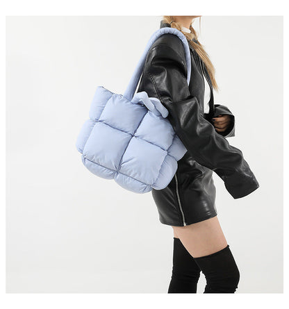 Simple Puffer Tote Bag Solid Color Soft Handbag